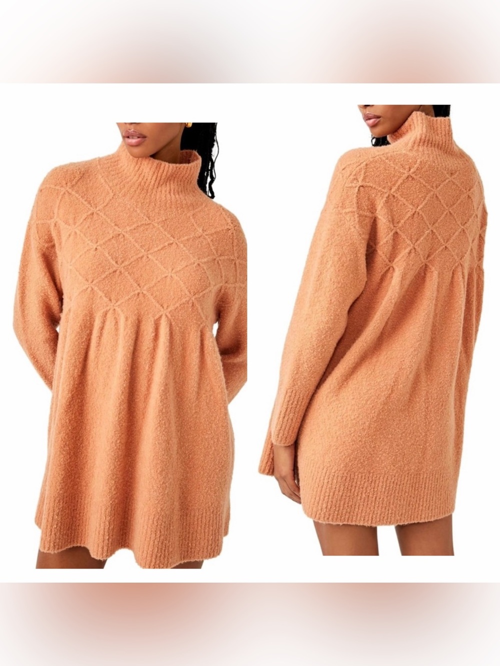 Free People Jaci Wool Blend Sweater Dress Women’s XL Beige Mock Neck